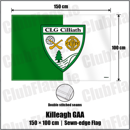 Killeagh GAA 100cm x 150cm Flag (sewn on the edges) with the verified club crest and colours, Cork GAA - ClubFlags.ie