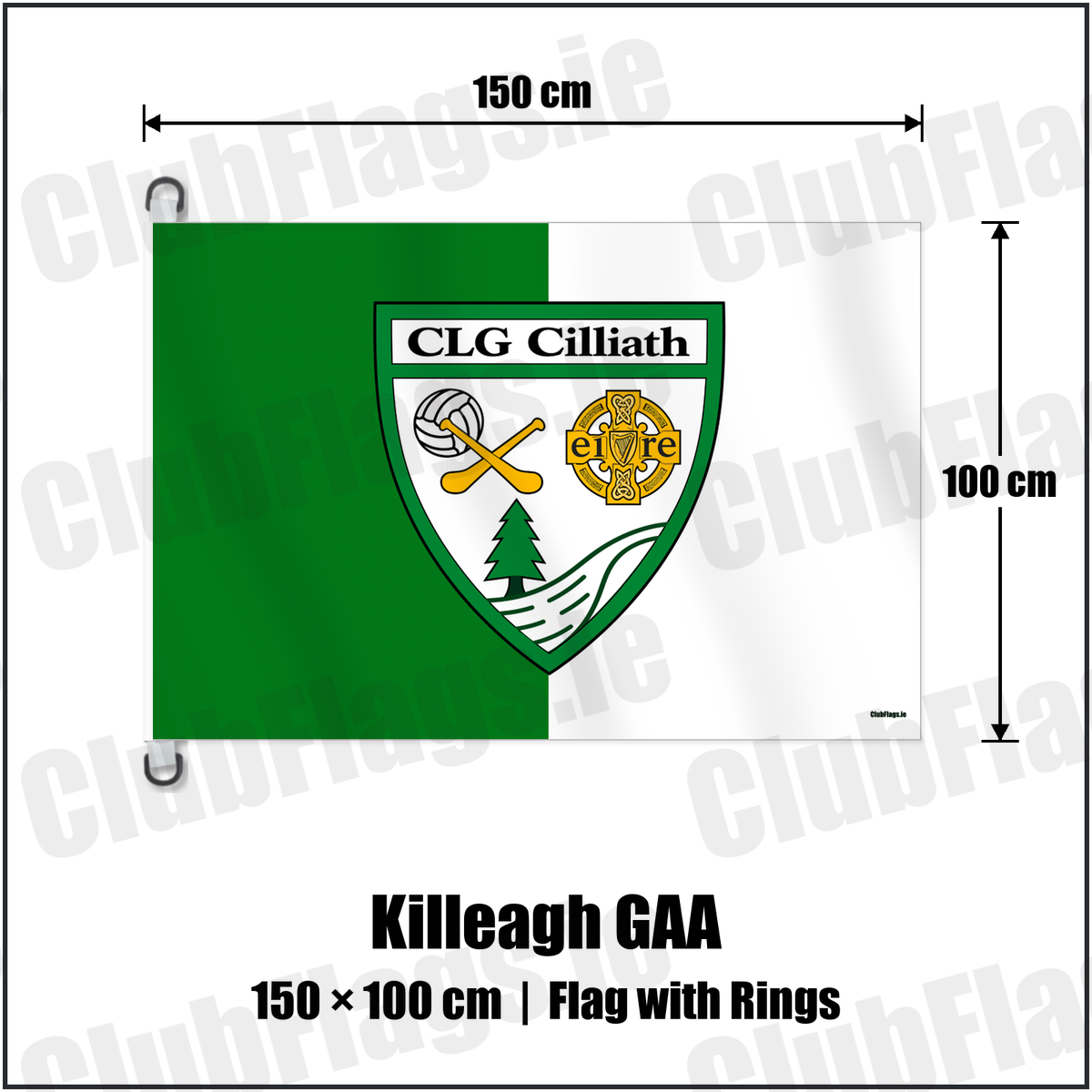 Killeagh GAA 150cm x 100cm Flag Pole Flag with Rings with the verified club crest and colours, Cork GAA - ClubFlags.ie