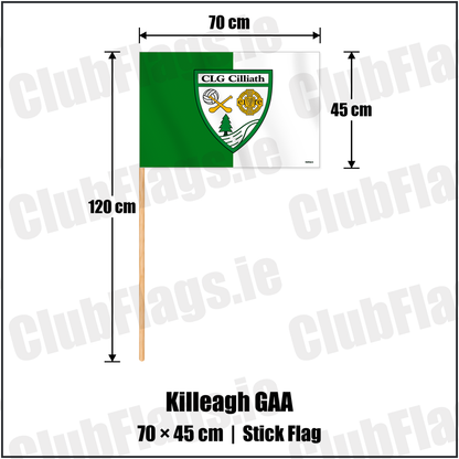 Killeagh GAA 45cm x 70cm Stick Flag with the verified club crest and colours, Cork GAA - ClubFlags.ie