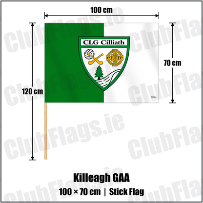 Killeagh GAA 70cm x 100cm Stick Flag with the verified club crest and colours, Cork GAA - ClubFlags.ie