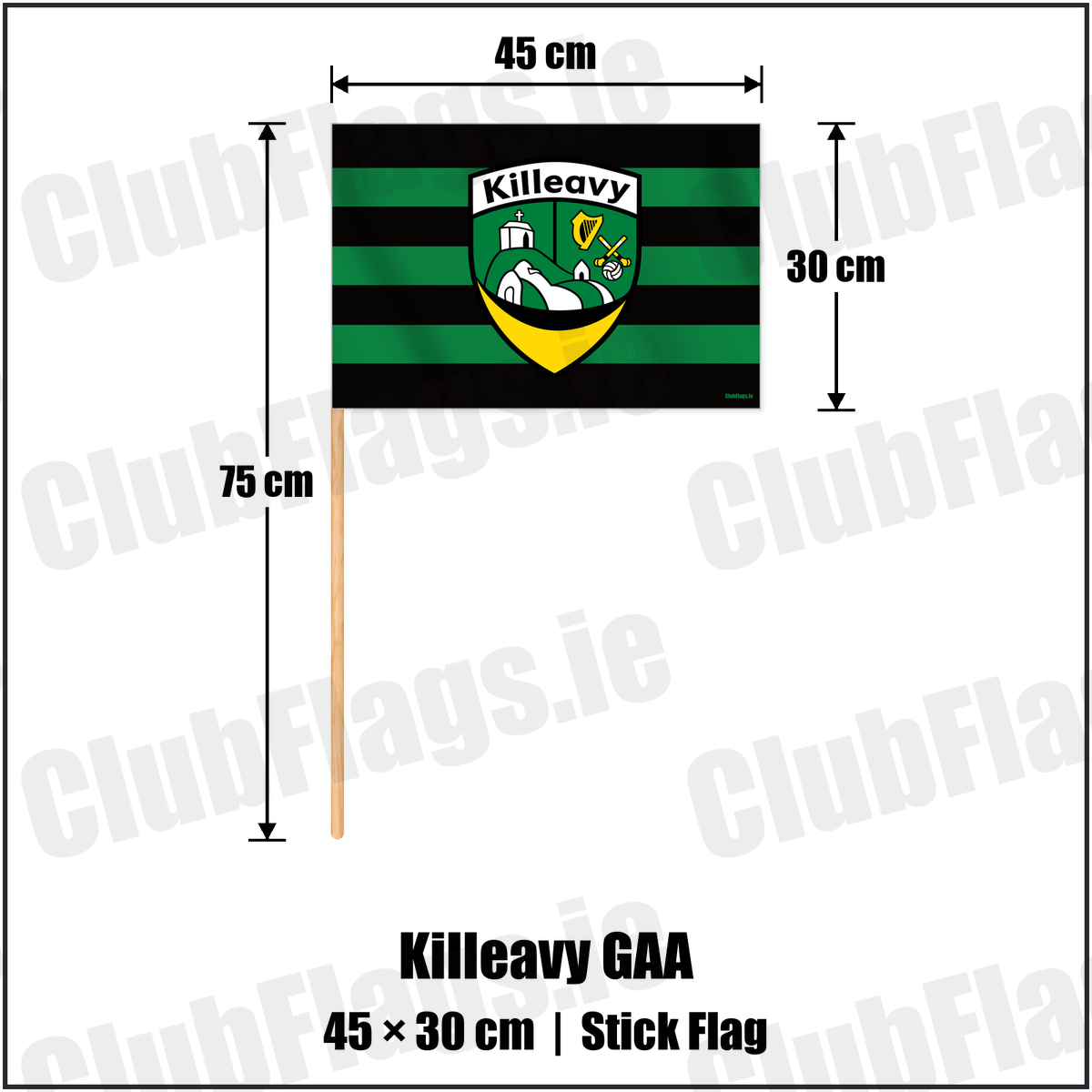 Killeavy GAA 30cm x 45cm Stick Flag with the verified club crest and colours, Armagh GAA - ClubFlags.ie