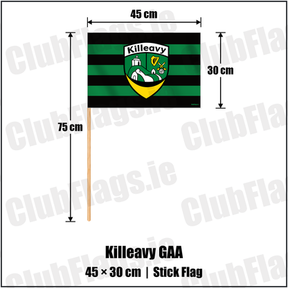 Killeavy GAA 30cm x 45cm Stick Flag with the verified club crest and colours, Armagh GAA - ClubFlags.ie