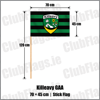 Killeavy GAA 45cm x 70cm Stick Flag with the verified club crest and colours, Armagh GAA - ClubFlags.ie