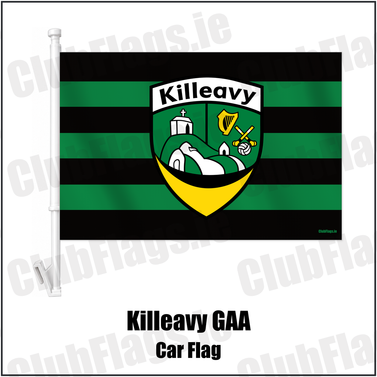 Killeavy GAA Car Flag with the verified club crest and colours, Armagh GAA - ClubFlags.ie