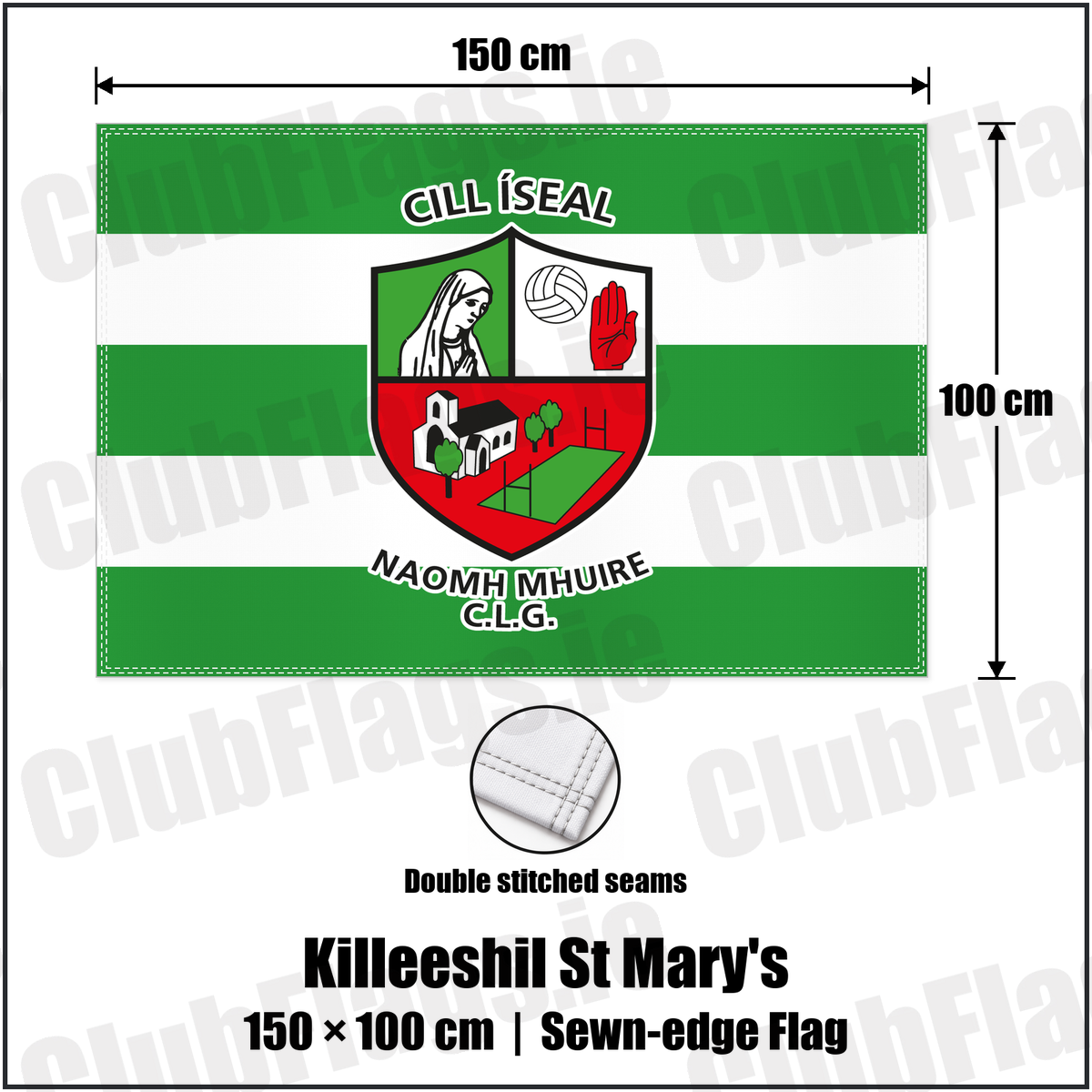 Killeeshil St Mary's 100cm x 150cm Flag (sewn on the edges) with the club crest and colours, Tyrone GAA - ClubFlags.ie