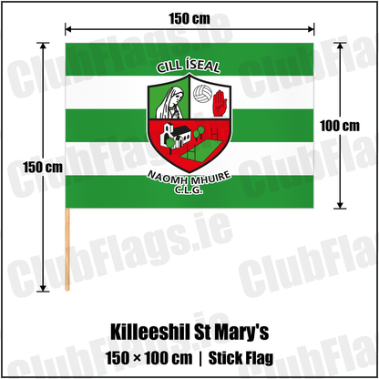 Killeeshil St Mary's 100cm x 150cm Stick Flag with the club crest and colours, Tyrone GAA - ClubFlags.ie