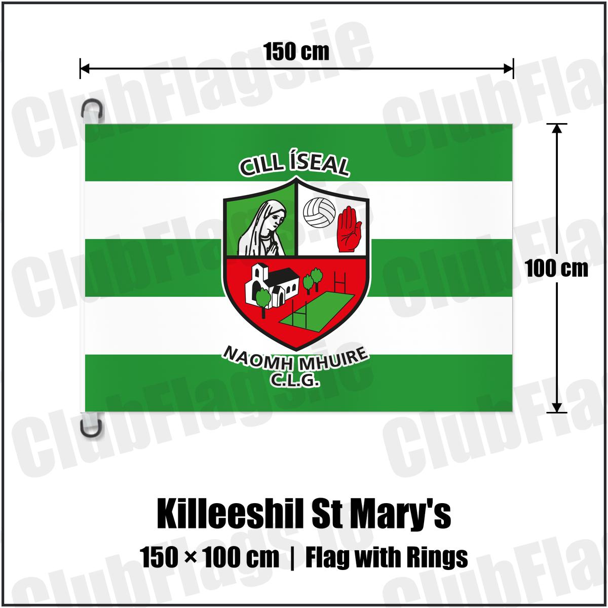 Killeeshil St Mary's 150cm x 100cm Flag Pole Flag with Rings with the club crest and colours, Tyrone GAA - ClubFlags.ie