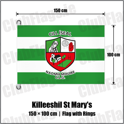 Killeeshil St Mary's 150cm x 100cm Flag Pole Flag with Rings with the club crest and colours, Tyrone GAA - ClubFlags.ie