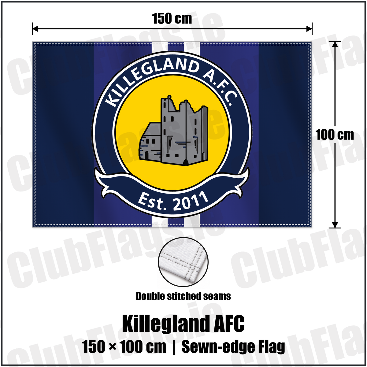 Killegland AFC 100cm x 150cm Flag (sewn on the edges) with the club crest and colours, Meath Football - ClubFlags.ie