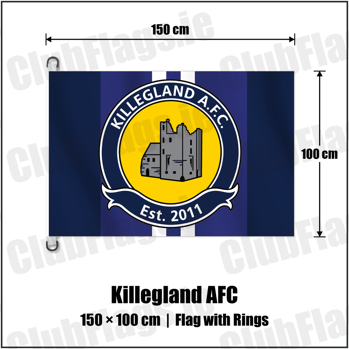 Killegland AFC 150cm x 100cm Flag Pole Flag with Rings with the club crest and colours, Meath Football - ClubFlags.ie