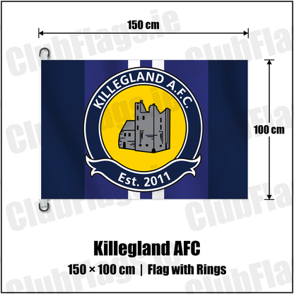 Killegland AFC 150cm x 100cm Flag Pole Flag with Rings with the club crest and colours, Meath Football - ClubFlags.ie