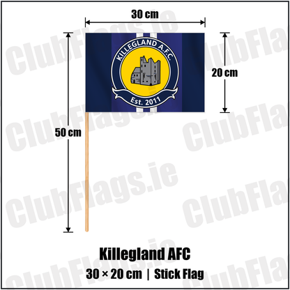 Killegland AFC 20cm x 30cm Stick Flag with the club crest and colours, Meath Football - ClubFlags.ie