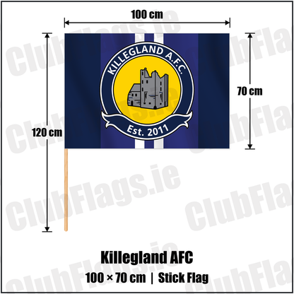 Killegland AFC 70cm x 100cm Stick Flag with the club crest and colours, Meath Football - ClubFlags.ie