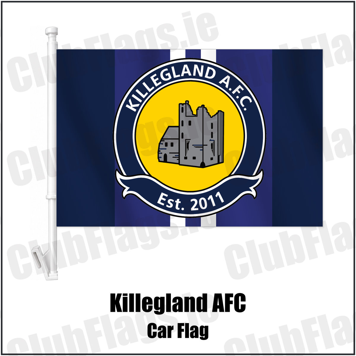 Killegland AFC Car Flag with the club crest and colours, Meath Football - ClubFlags.ie