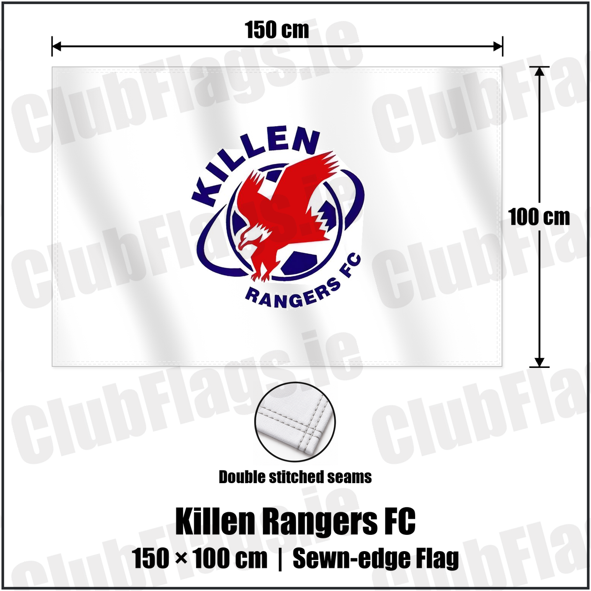Killen Rangers FC 100cm x 150cm Flag (sewn on the edges) with the club crest and colours, Tyrone Football - ClubFlags.ie