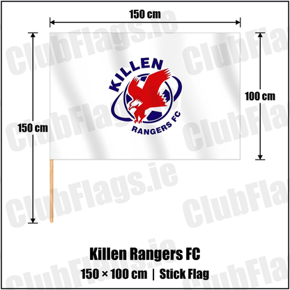 Killen Rangers FC 100cm x 150cm Stick Flag with the club crest and colours, Tyrone Football - ClubFlags.ie