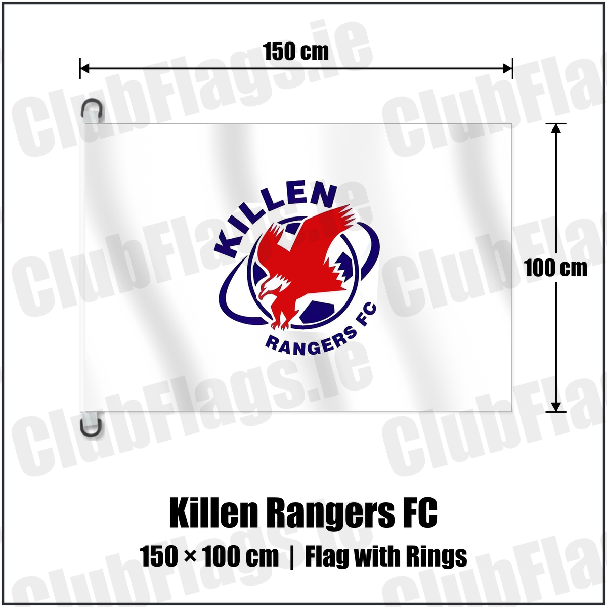 Killen Rangers FC 150cm x 100cm Flag Pole Flag with Rings with the club crest and colours, Tyrone Football - ClubFlags.ie