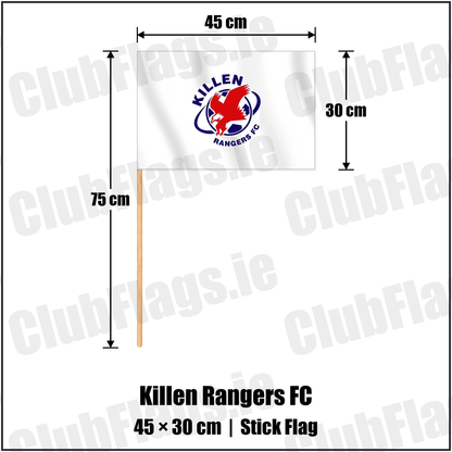 Killen Rangers FC 30cm x 45cm Stick Flag with the club crest and colours, Tyrone Football - ClubFlags.ie