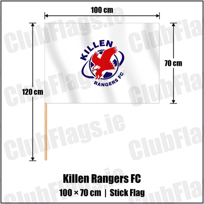 Killen Rangers FC 70cm x 100cm Stick Flag with the club crest and colours, Tyrone Football - ClubFlags.ie
