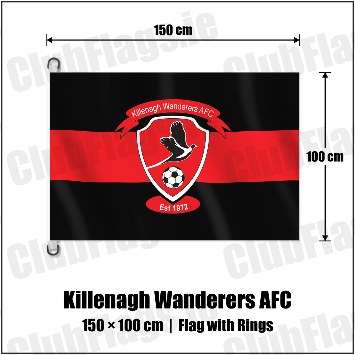 Killenagh Wanderers AFC 150cm x 100cm Flag Pole Flag with Rings with the club crest and colours, Wexford Football - ClubFlags.ie