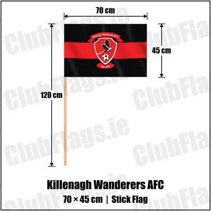 Killenagh Wanderers AFC 45cm x 70cm Stick Flag with the club crest and colours, Wexford Football - ClubFlags.ie