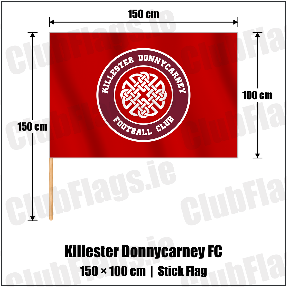 Killester Donnycarney FC 100cm x 150cm Stick Flag with the club crest and colours, Dublin Football - ClubFlags.ie