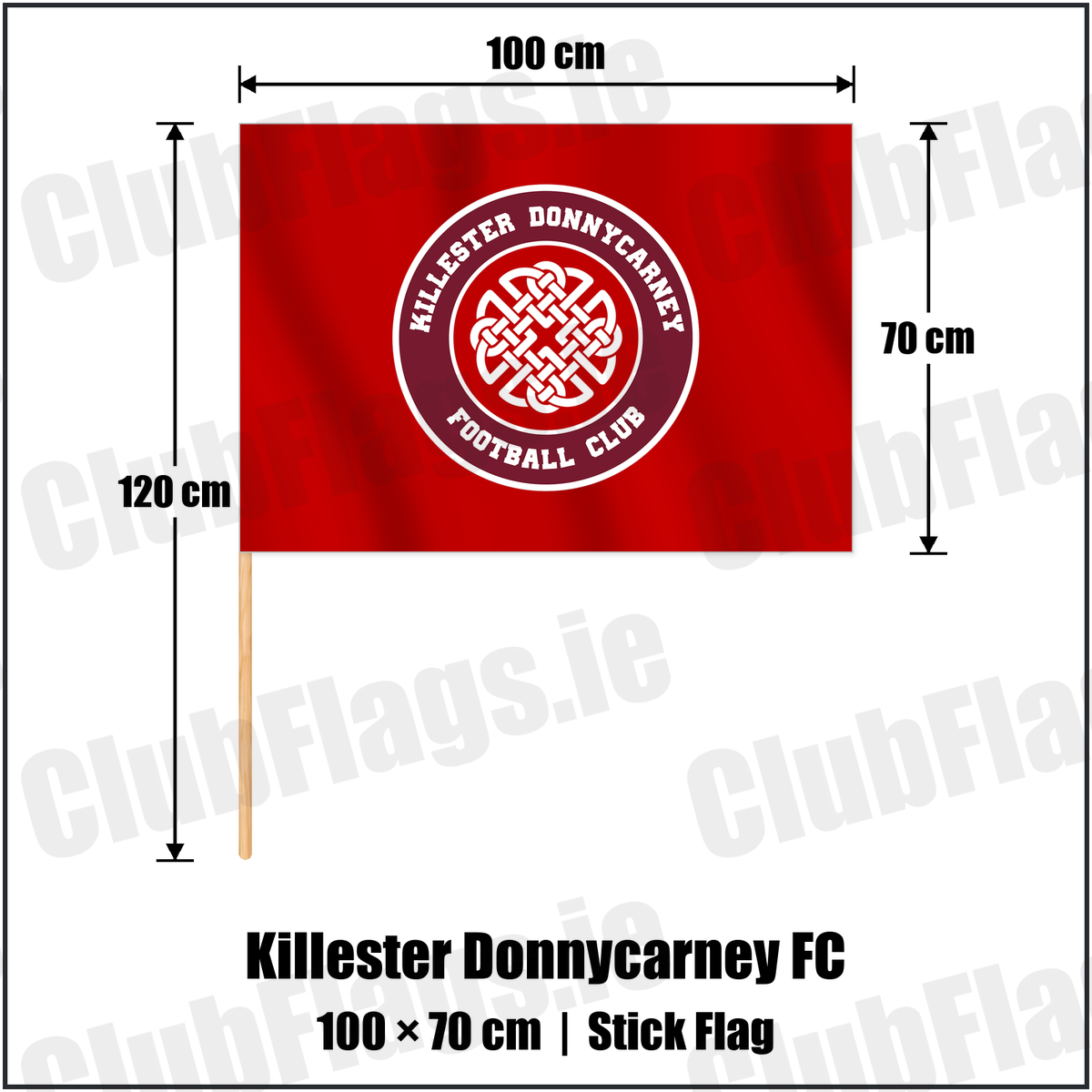 Killester Donnycarney FC 70cm x 100cm Stick Flag with the club crest and colours, Dublin Football - ClubFlags.ie