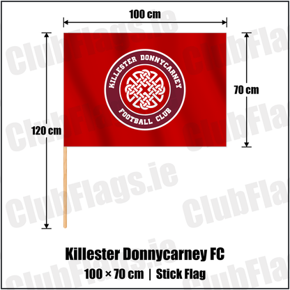 Killester Donnycarney FC 70cm x 100cm Stick Flag with the club crest and colours, Dublin Football - ClubFlags.ie