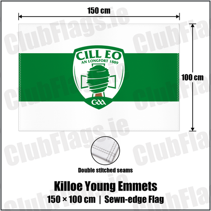 Killoe Young Emmets 100cm x 150cm Flag (sewn on the edges) with the club crest and colours, Longford GAA - ClubFlags.ie