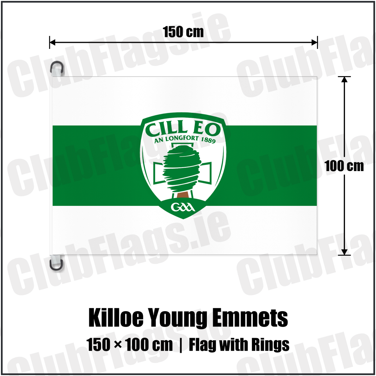 Killoe Young Emmets 150cm x 100cm Flag Pole Flag with Rings with the club crest and colours, Longford GAA - ClubFlags.ie