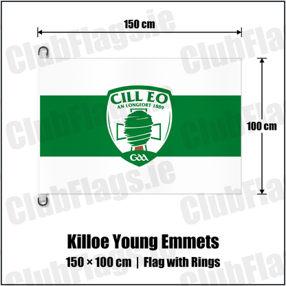 Killoe Young Emmets 150cm x 100cm Flag Pole Flag with Rings with the club crest and colours, Longford GAA - ClubFlags.ie