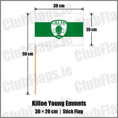 Killoe Young Emmets 20cm x 30cm Stick Flag with the club crest and colours, Longford GAA - ClubFlags.ie