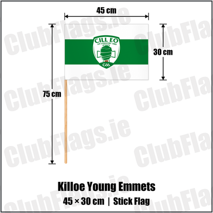 Killoe Young Emmets 30cm x 45cm Stick Flag with the club crest and colours, Longford GAA - ClubFlags.ie