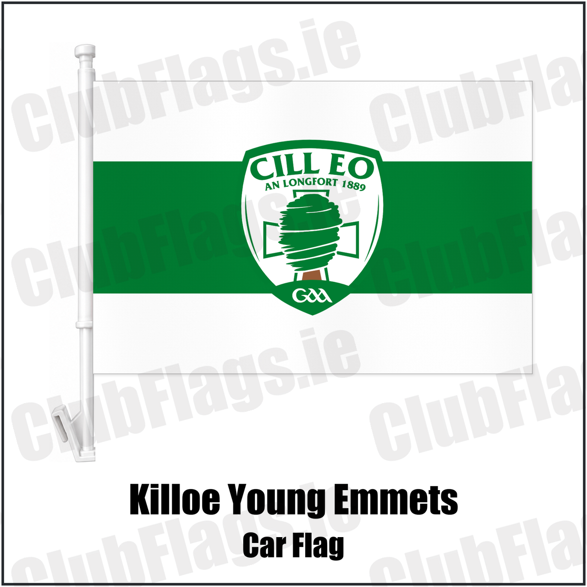 Killoe Young Emmets Car Flag with the club crest and colours, Longford GAA - ClubFlags.ie