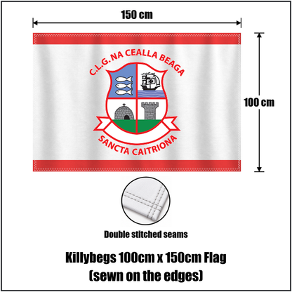 Killybegs 100cm x 150cm Flag (sewn on the edges), featuring the club crest and red and white colours; County Donegal GAA. ClubFlags.ie.