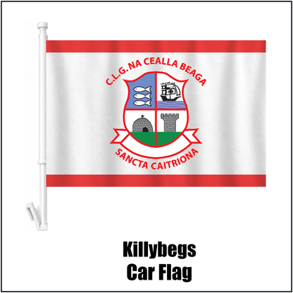 Killybegs Car Flag, featuring the club crest and red and white colours; County Donegal GAA. ClubFlags.ie.