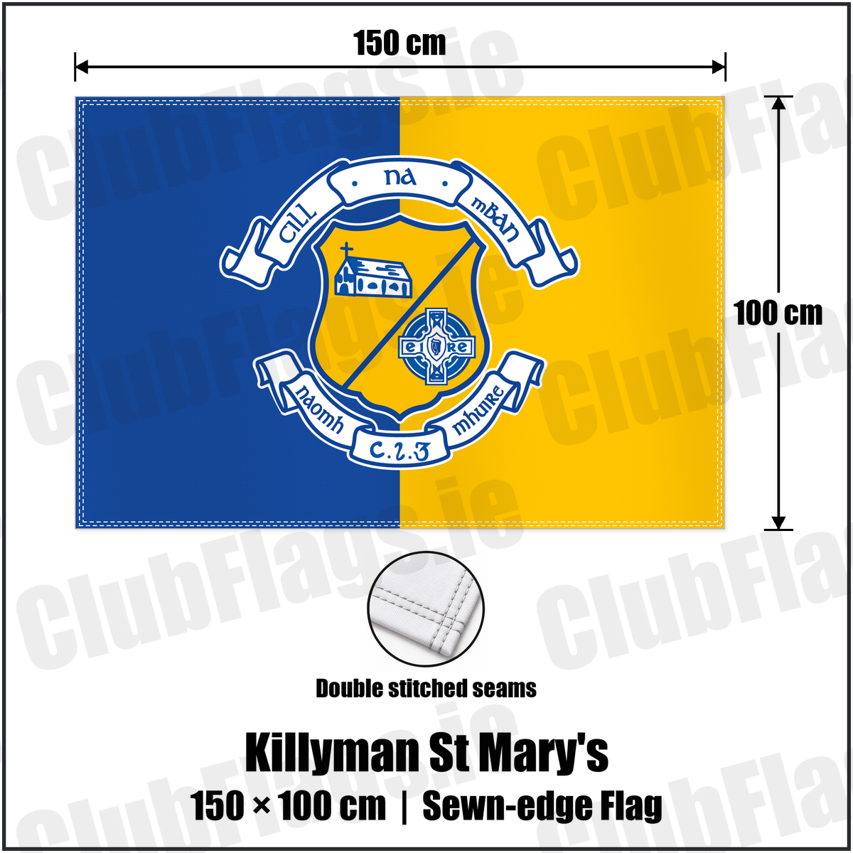 Killyman St Mary's 100cm x 150cm Flag (sewn on the edges) with the club crest and colours, Tyrone GAA - ClubFlags.ie