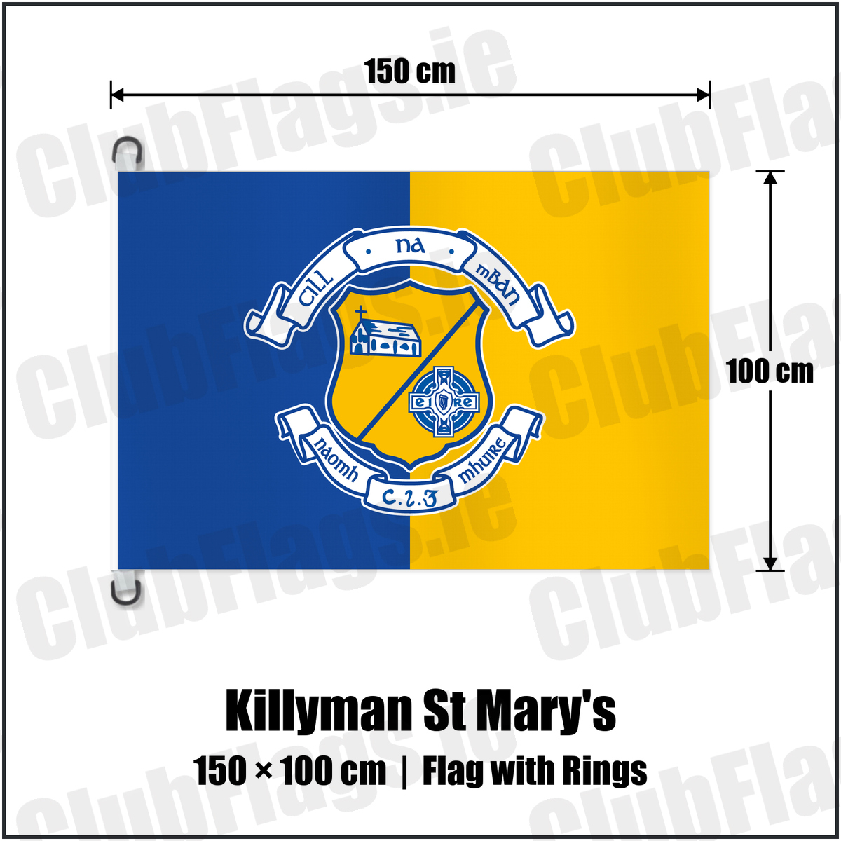 Killyman St Mary's 150cm x 100cm Flag Pole Flag with Rings with the club crest and colours, Tyrone GAA - ClubFlags.ie