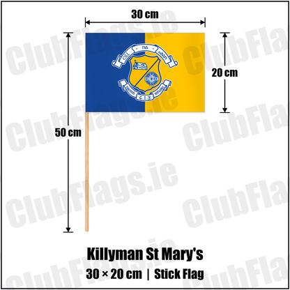 Killyman St Mary's 20cm x 30cm Stick Flag with the club crest and colours, Tyrone GAA - ClubFlags.ie