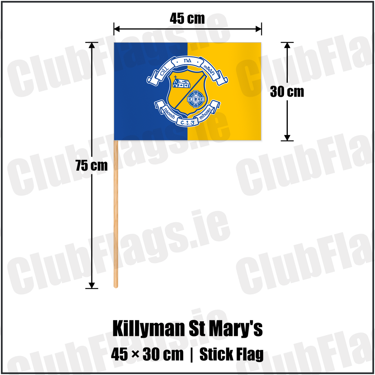 Killyman St Mary's 30cm x 45cm Stick Flag with the club crest and colours, Tyrone GAA - ClubFlags.ie