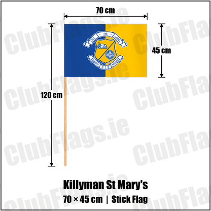 Killyman St Mary's 45cm x 70cm Stick Flag with the club crest and colours, Tyrone GAA - ClubFlags.ie