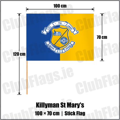 Killyman St Mary's 70cm x 100cm Stick Flag with the club crest and colours, Tyrone GAA - ClubFlags.ie