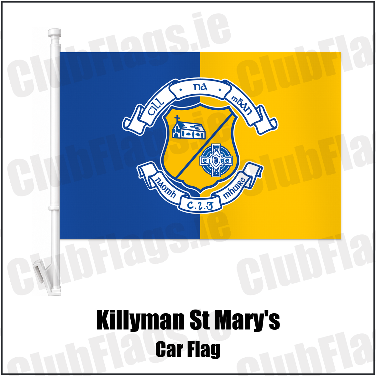 Killyman St Mary's Car Flag with the club crest and colours, Tyrone GAA - ClubFlags.ie