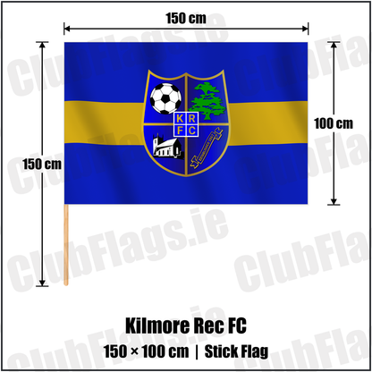 Kilmore Rec FC 100cm x 150cm Stick Flag with the club crest and colours, Down Football - ClubFlags.ie