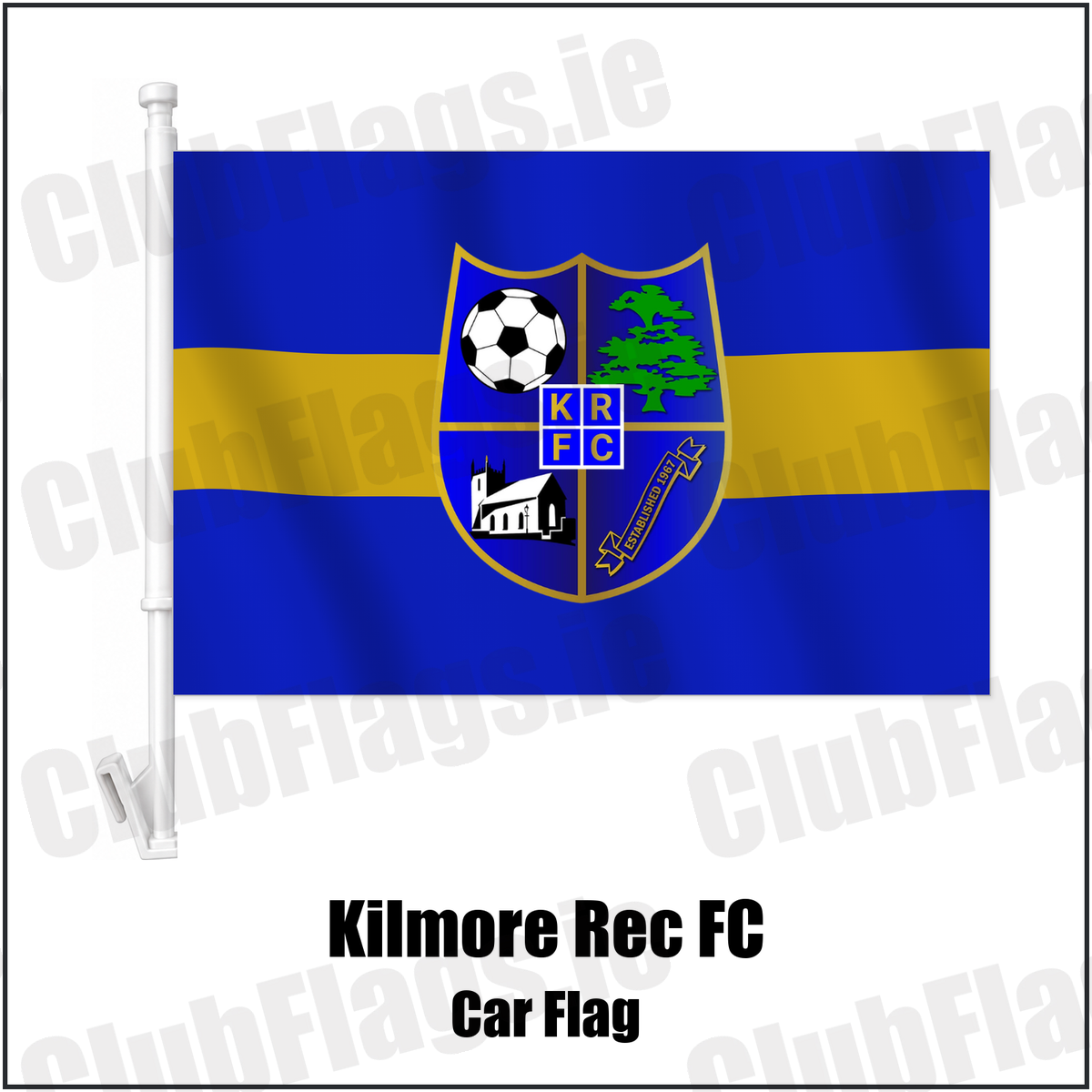 Kilmore Rec FC Car Flag with the club crest and colours, Down Football - ClubFlags.ie