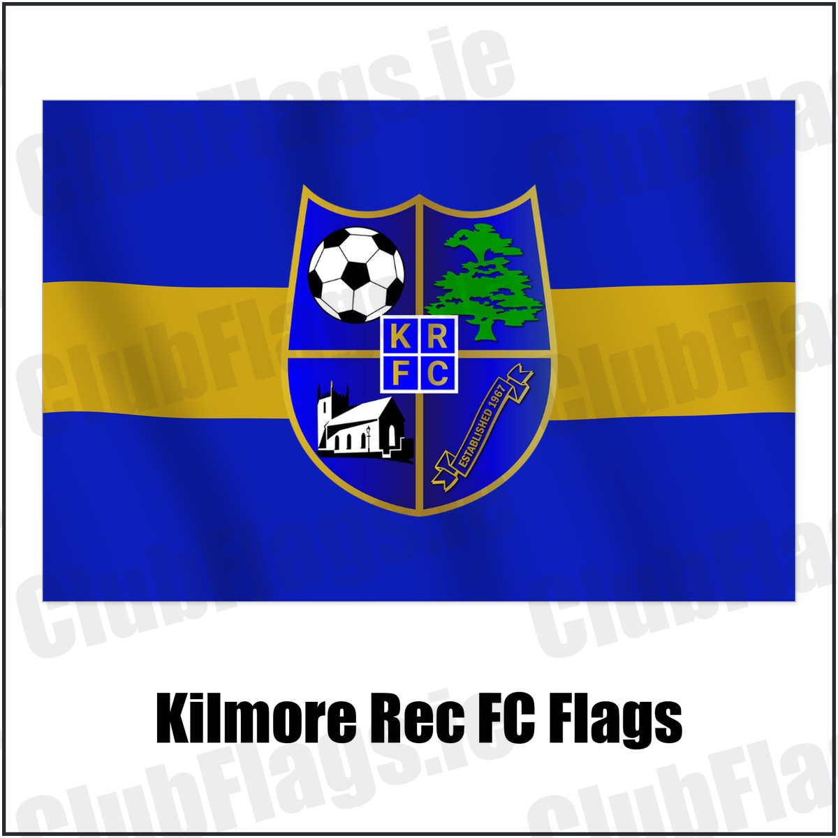 Kilmore Rec FC Flags with the club crest and colours, Down Football - ClubFlags.ie