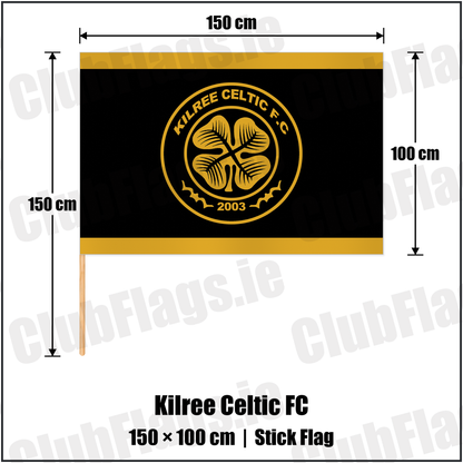 Kilree Celtic FC 100cm x 150cm Stick Flag with the club crest and colours, Carlow football - ClubFlags.ie