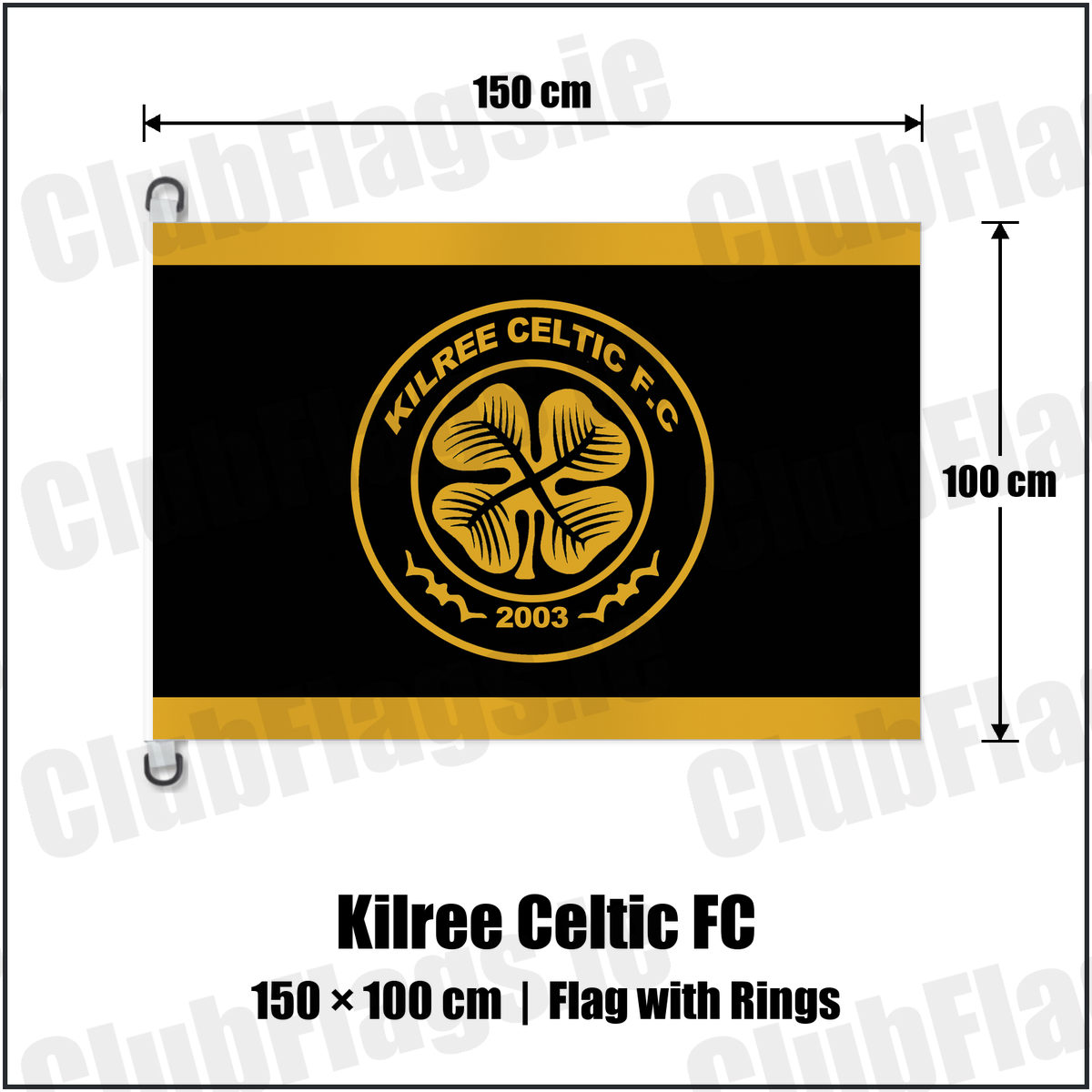 Kilree Celtic FC 150cm x 100cm Flag Pole Flag with Rings with the club crest and colours, Carlow football - ClubFlags.ie