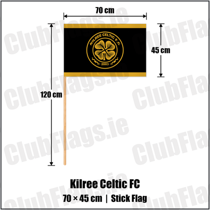 Kilree Celtic FC 45cm x 70cm Stick Flag with the club crest and colours, Carlow football - ClubFlags.ie