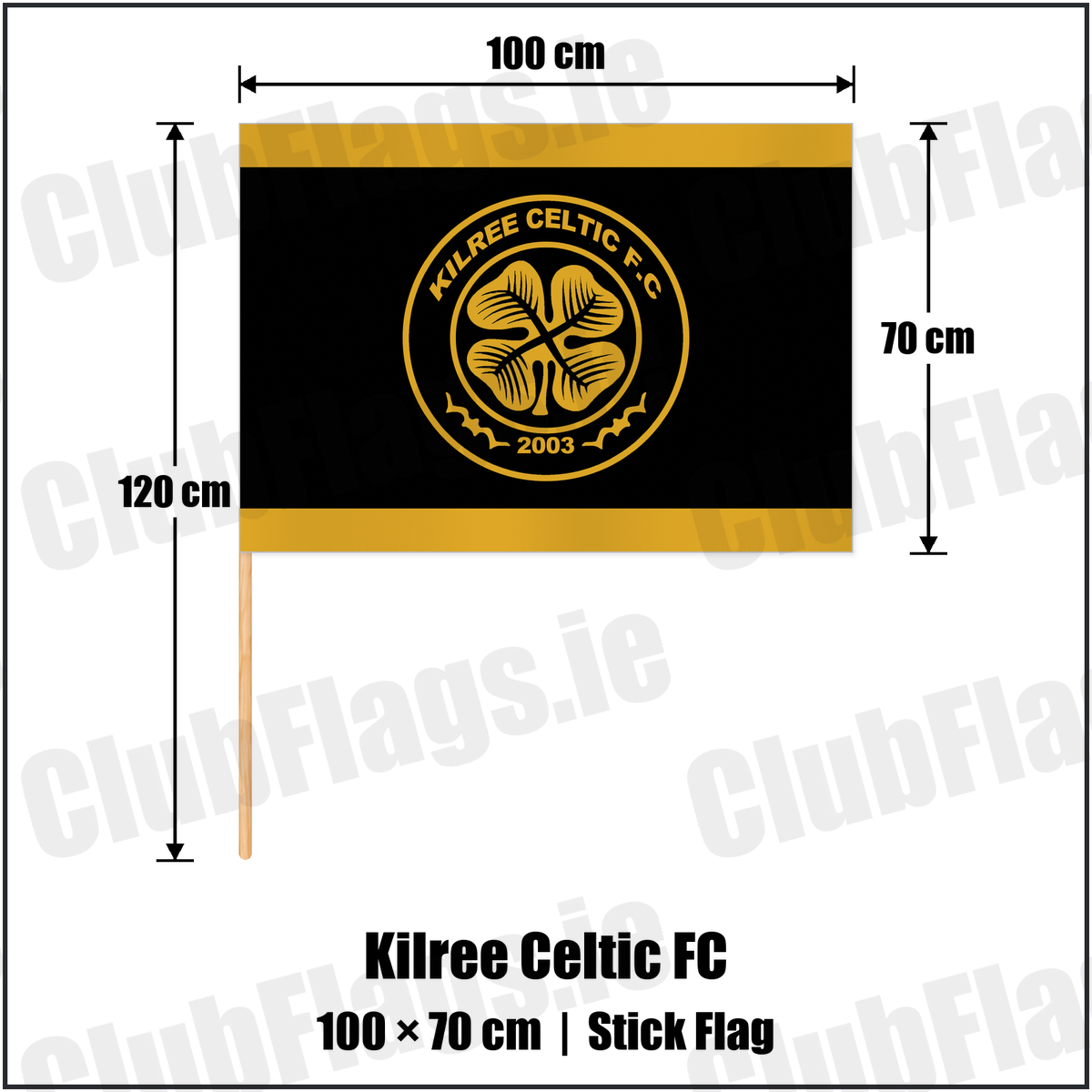 Kilree Celtic FC 70cm x 100cm Stick Flag with the club crest and colours, Carlow football - ClubFlags.ie